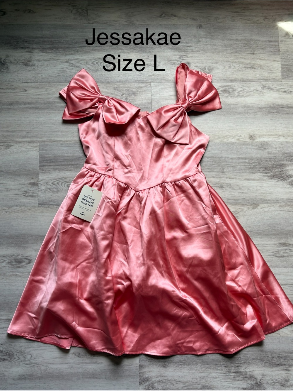 JessaKae Pink Satin Bow Formal Dress